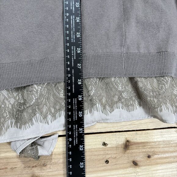 LOGO Gray Cashmere Blend Lace Trim Cardigan Sweater Size L Lagenlook Cabincore - Picture 6 of 8